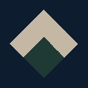 Flat geometric civic mark: a limestone diamond with a spruce chevron on deep navy. Generated graphic, not a photograph.